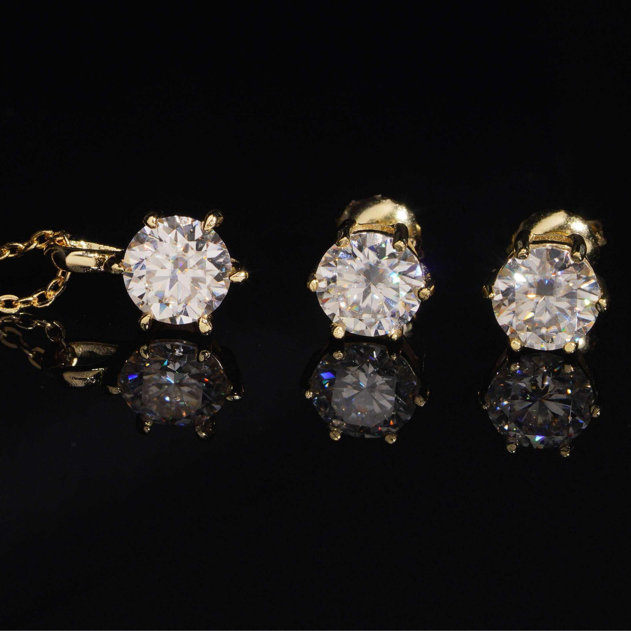 925 Sterling Silver 6-Prong Round Moissanite Earrings & Pendant Necklace Set | Women’s Fine Jewelry