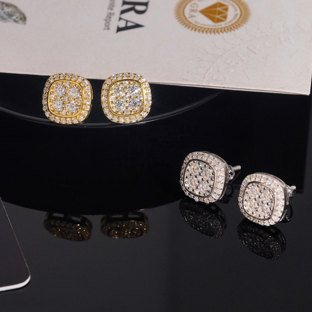 925 Sterling Silver Iced-Out Moissanite Stud Earrings | VVS Screw-Back