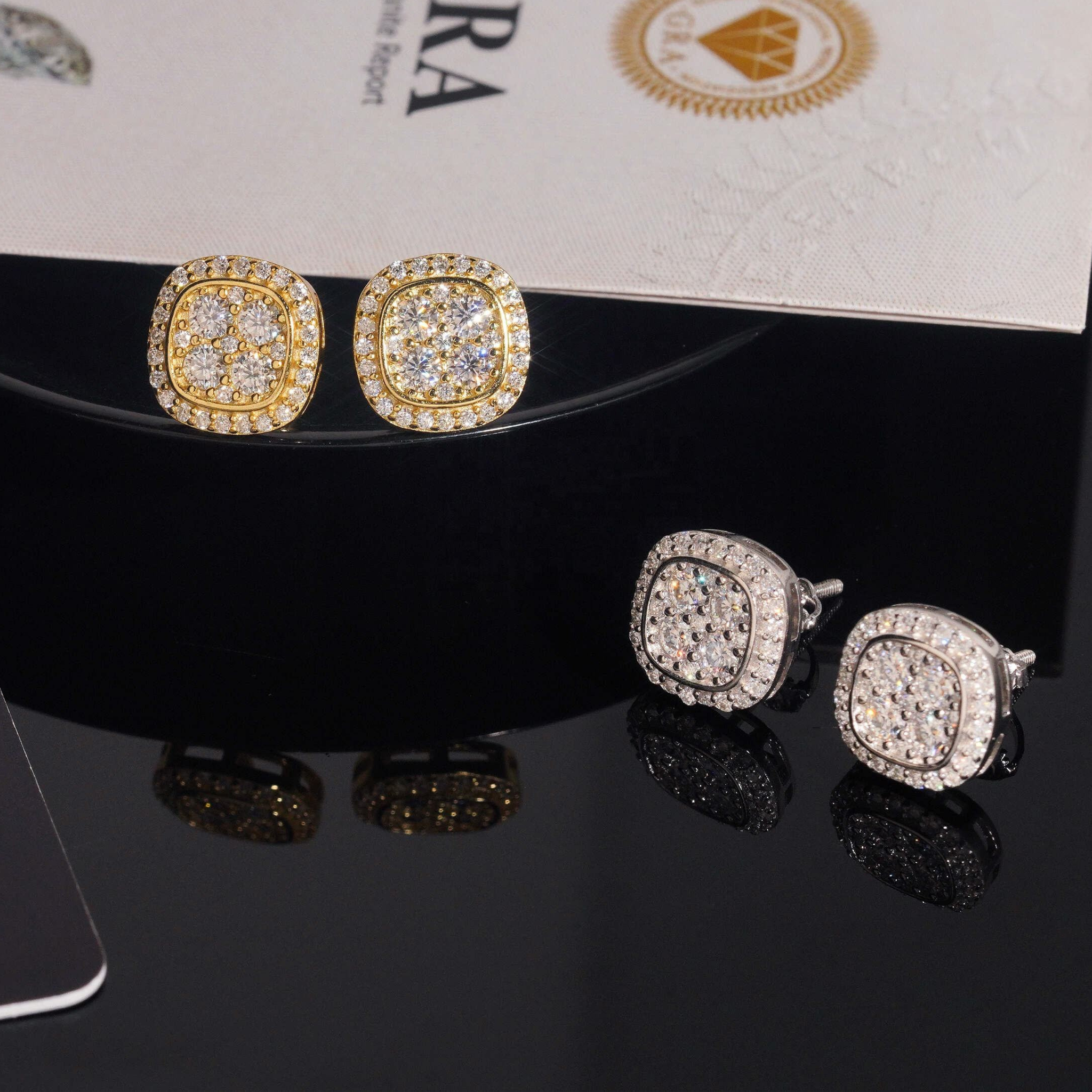 925 Sterling Silver Iced-Out Moissanite Stud Earrings | VVS Screw-Back