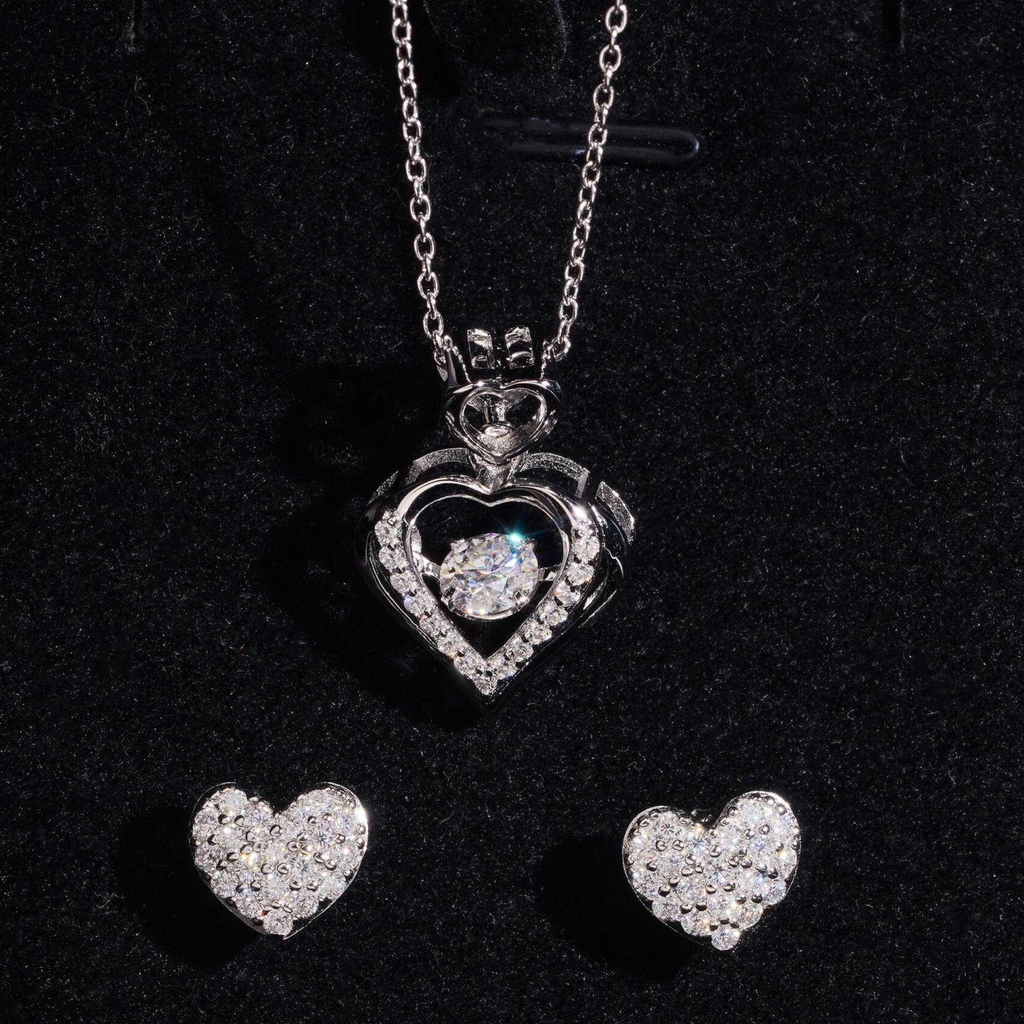 925 Sterling Silver Moissanite Necklace & Earrings Set | GRA Certified