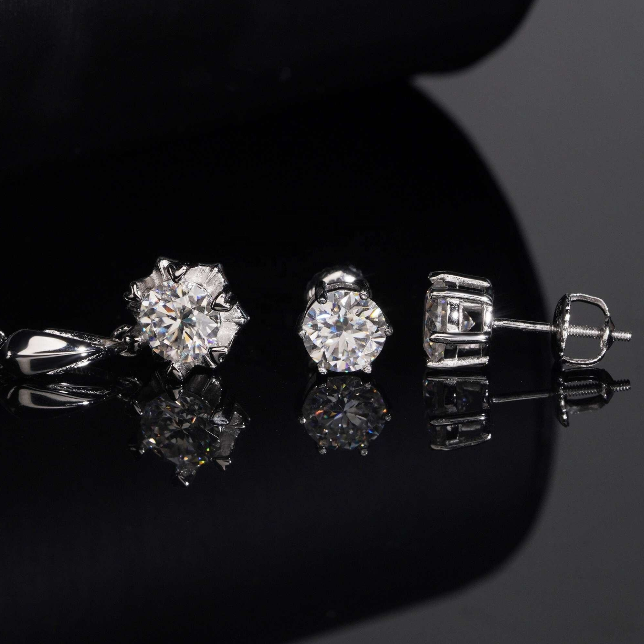 925 Sterling Silver 6.5mm Moissanite Necklace & Earrings Set | Women’s Fine Jewelry