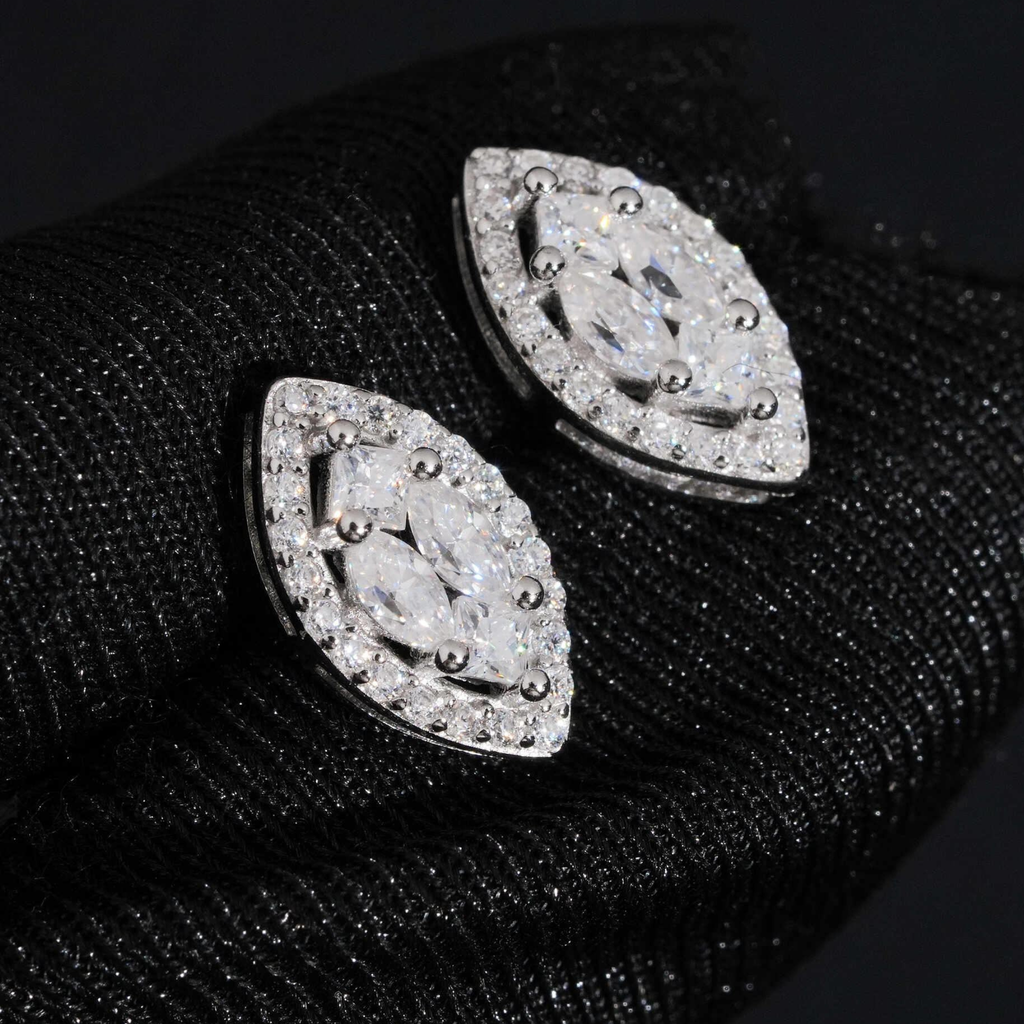 925 Sterling Silver Marquise Moissanite Stud Earrings | Iced-Out