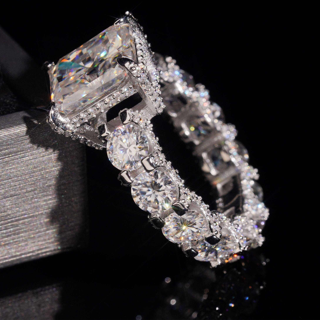 925 Sterling Silver 5ct Radiant Cut VVS Moissanite Diamond Ring | Women’s Engagement Fine Jewelry