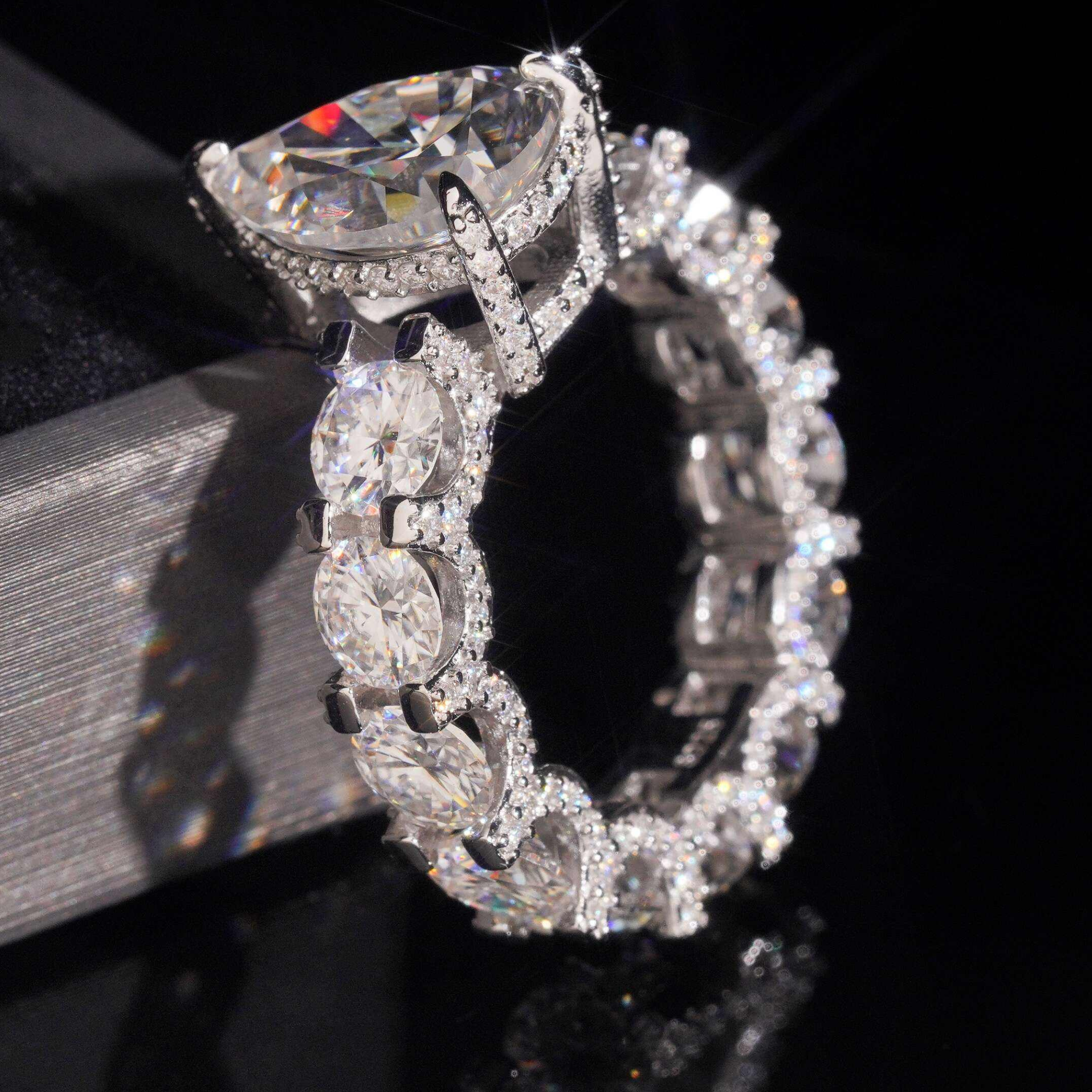 925 Sterling Silver 5ct Pear Cut VVS Moissanite Diamond Ring | Women’s Engagement Fine Jewelry