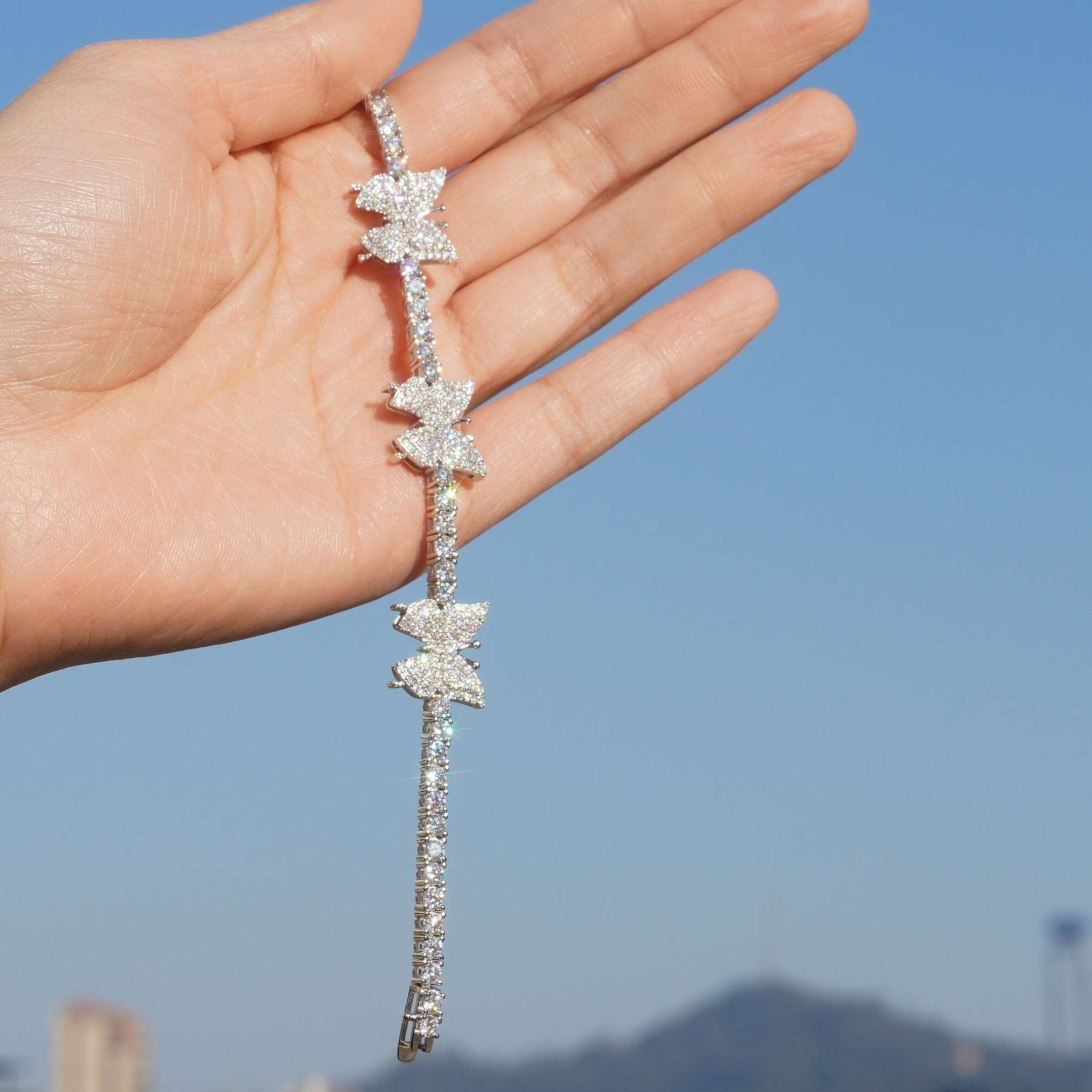925 Sterling Silver 3mm Butterfly Tennis Bracelet | Moissanite