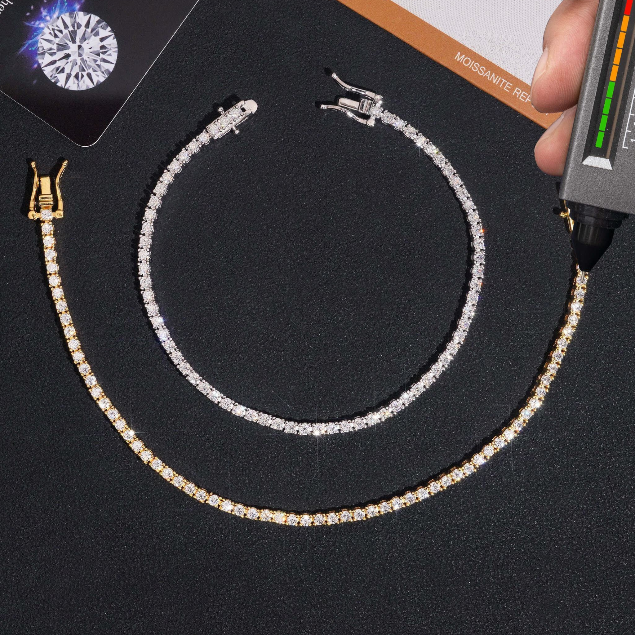 925 Sterling Silver 2mm Iced-Out Tennis Chain Bracelet | GRA Certified VVS Moissanite