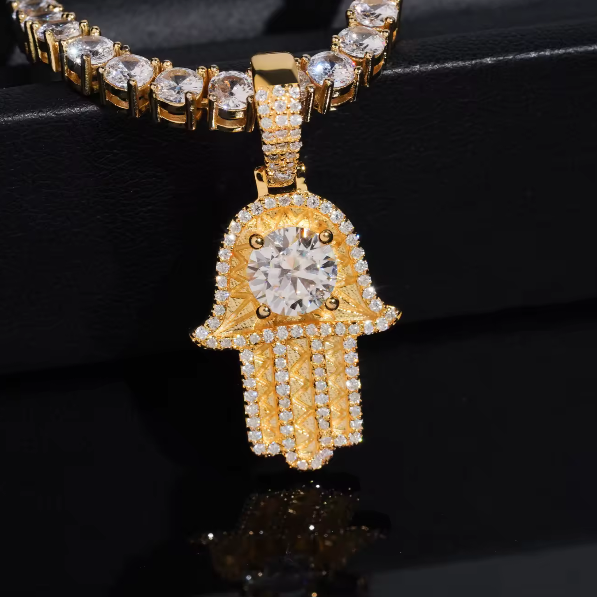 925 Sterling Silver Iced-Out VVS Moissanite Hamsa Pendant