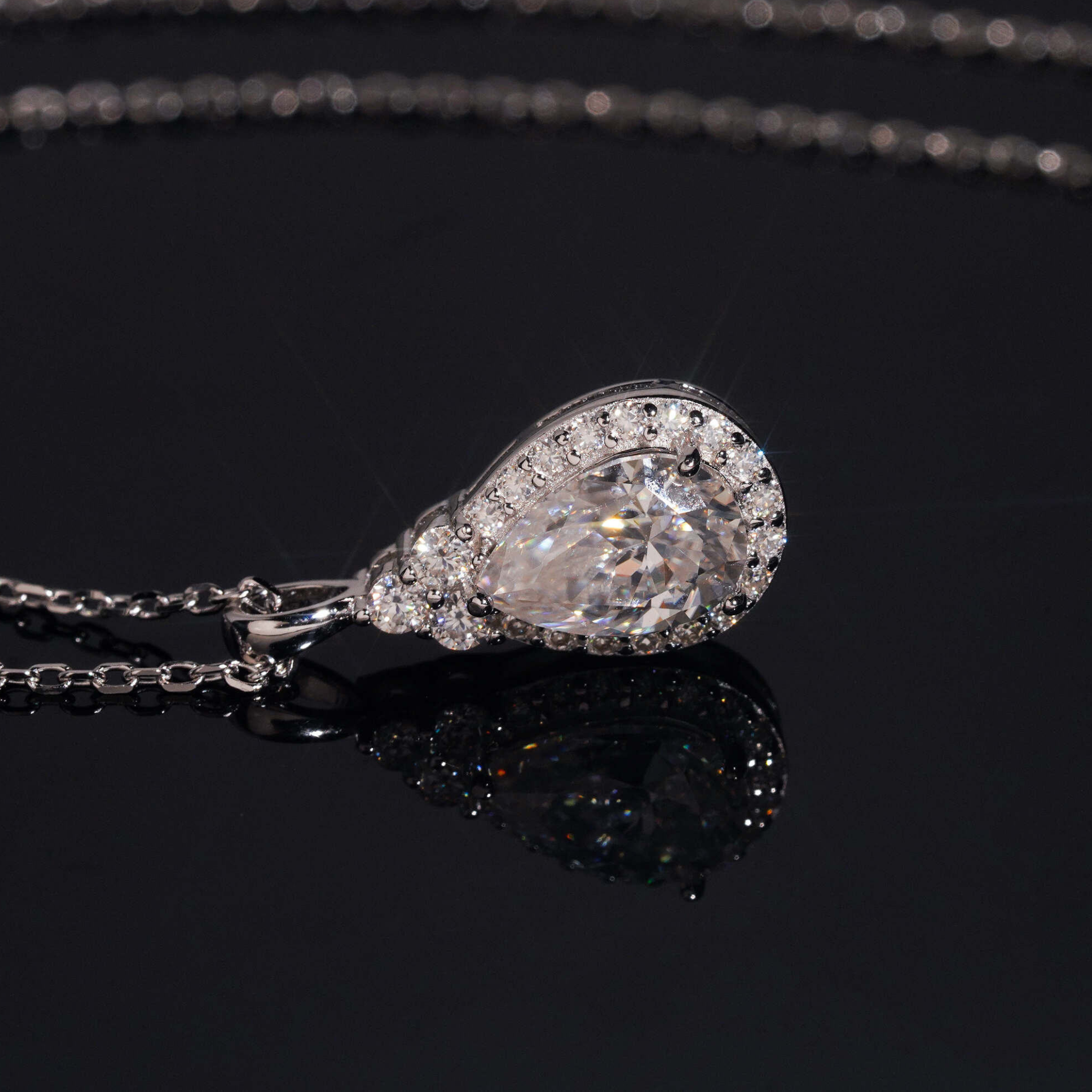 925 Sterling Silver Moissanite Drop Necklace | GRA Certified Women’s