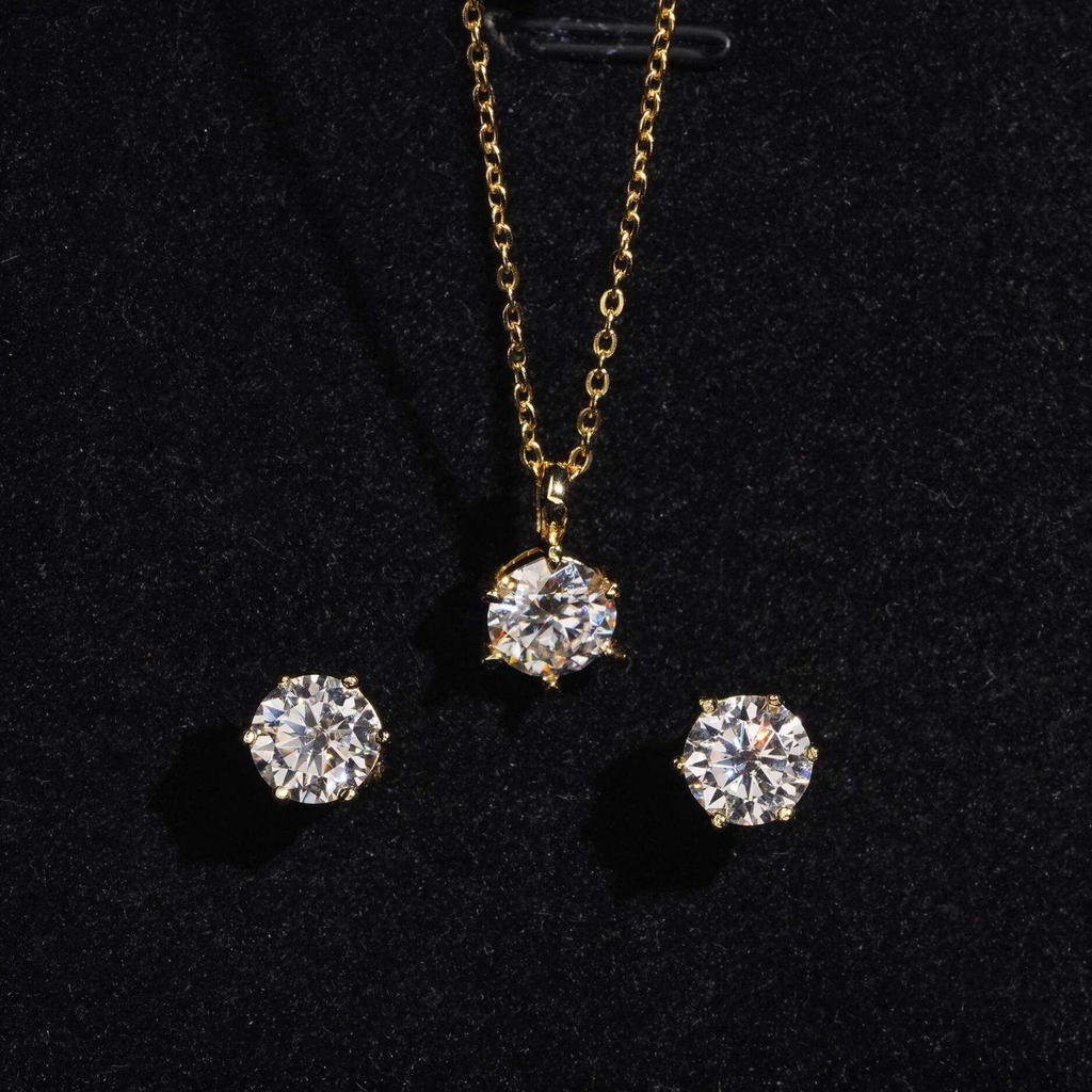 925 Sterling Silver 6-Prong Round Moissanite Earrings & Pendant Necklace Set | Women’s Fine Jewelry