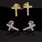 925 Sterling Silver Iced-Out Moissanite Cross Earrings | Fine Jewelry