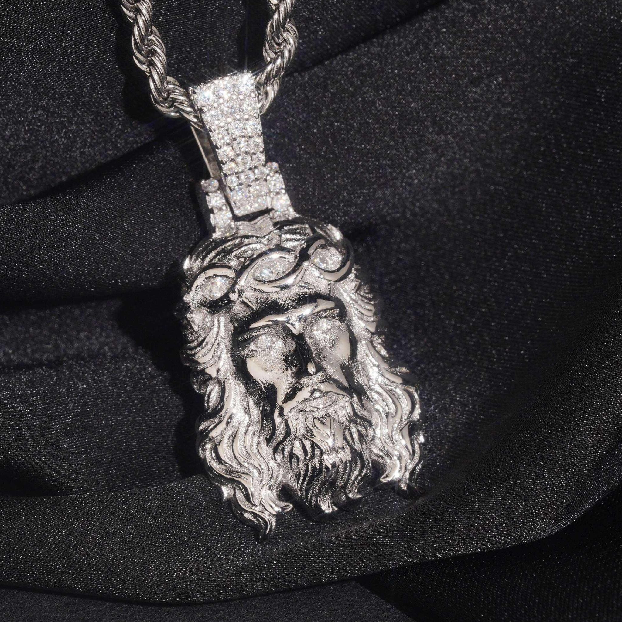 925 Sterling Silver Iced-Out Jesus Pendant | D Color VVS Moissanite