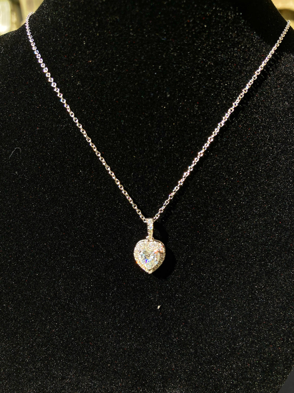 925 Sterling Silver VVS Moissanite Heart Necklace for Women