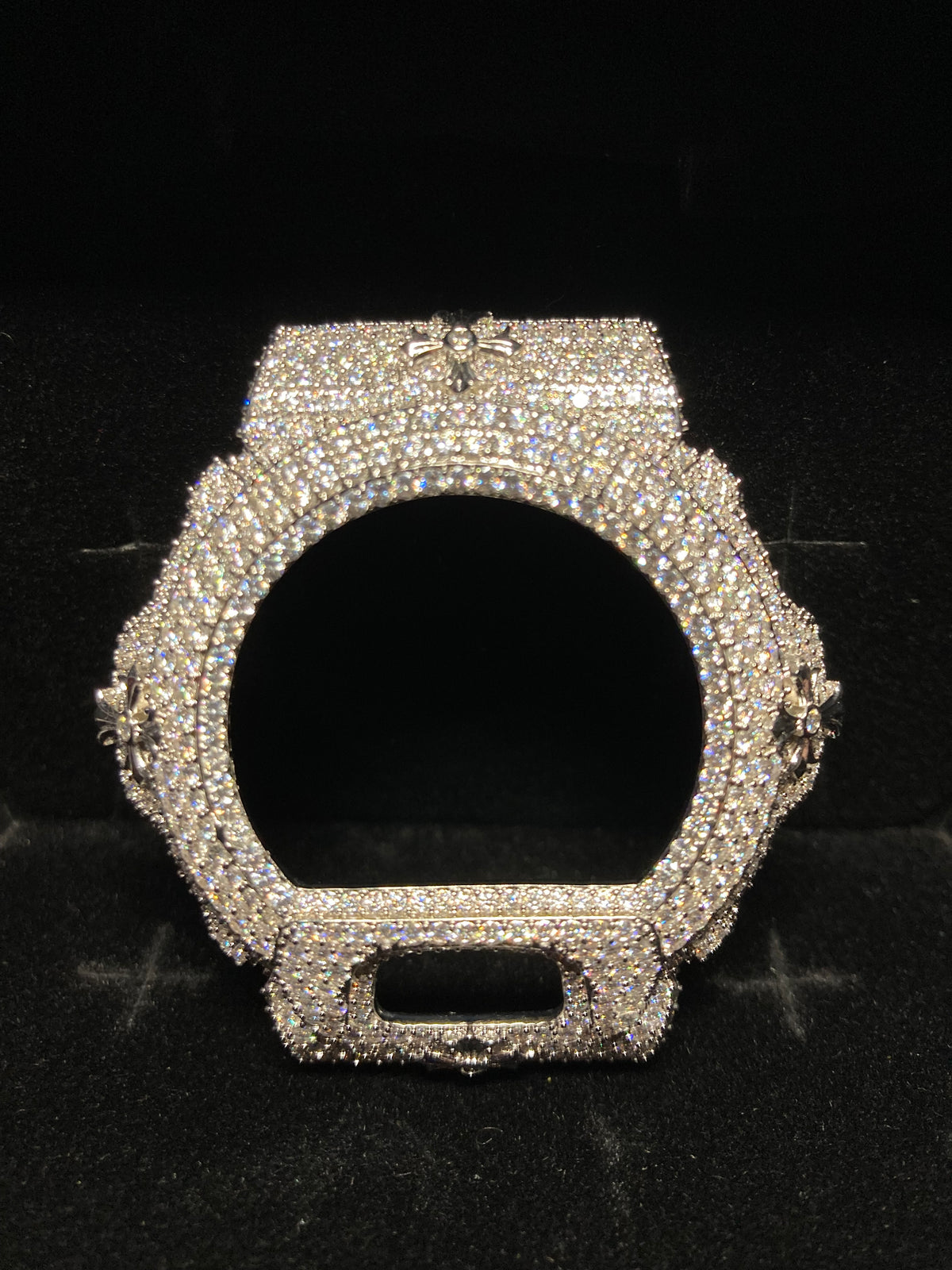 VVS Moissanite Silver Cross Iced-Out Watch Bezel for Dw6900