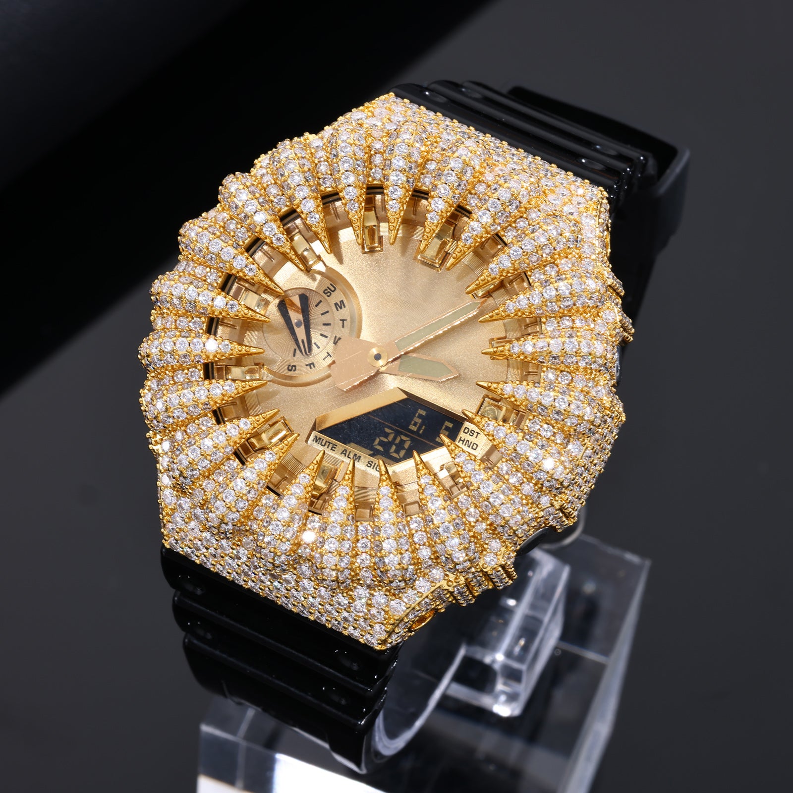 VVS Moissanite Iced-Out Claw Watch Bezel for GM2100 & GA2100 | 10K Gold Finish