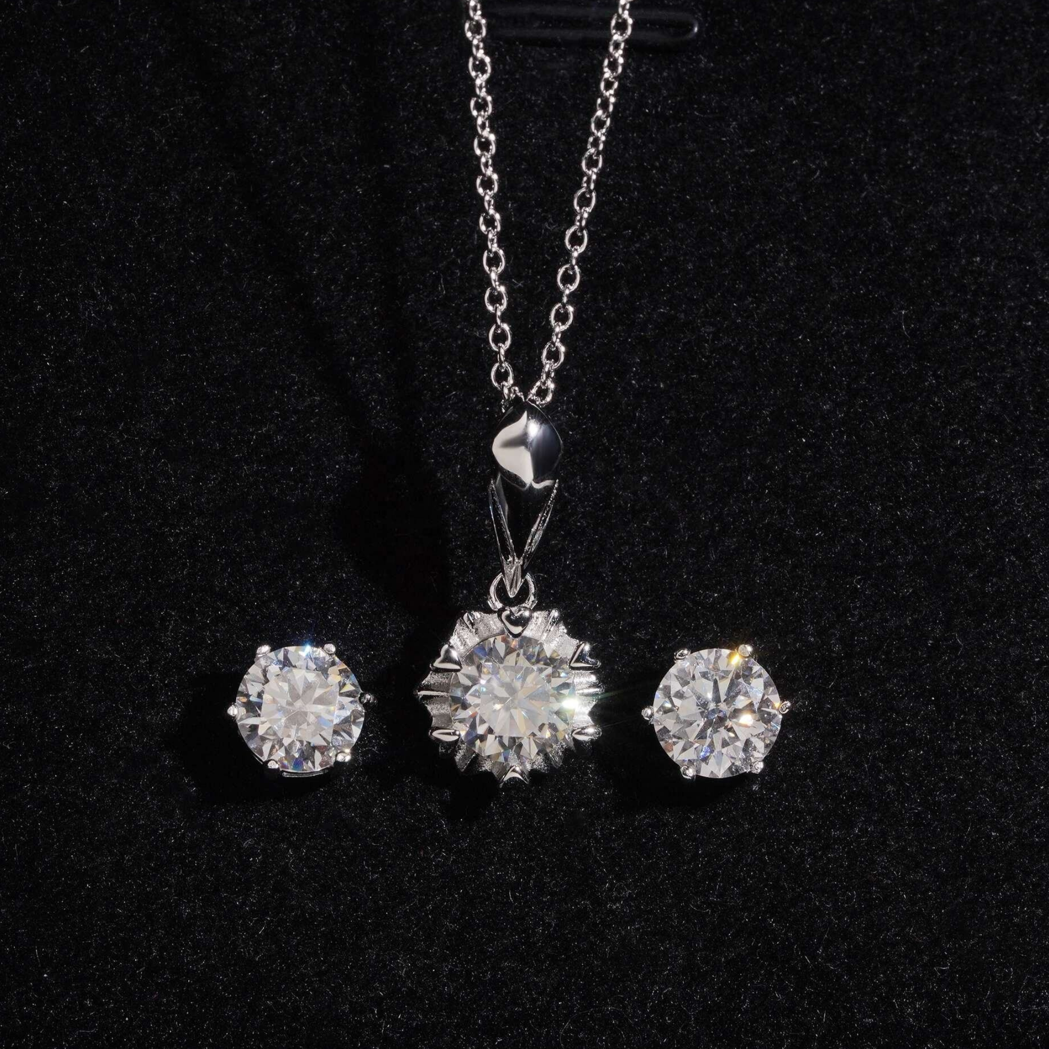 925 Sterling Silver 6.5mm Moissanite Necklace & Earrings Set | Women’s Fine Jewelry