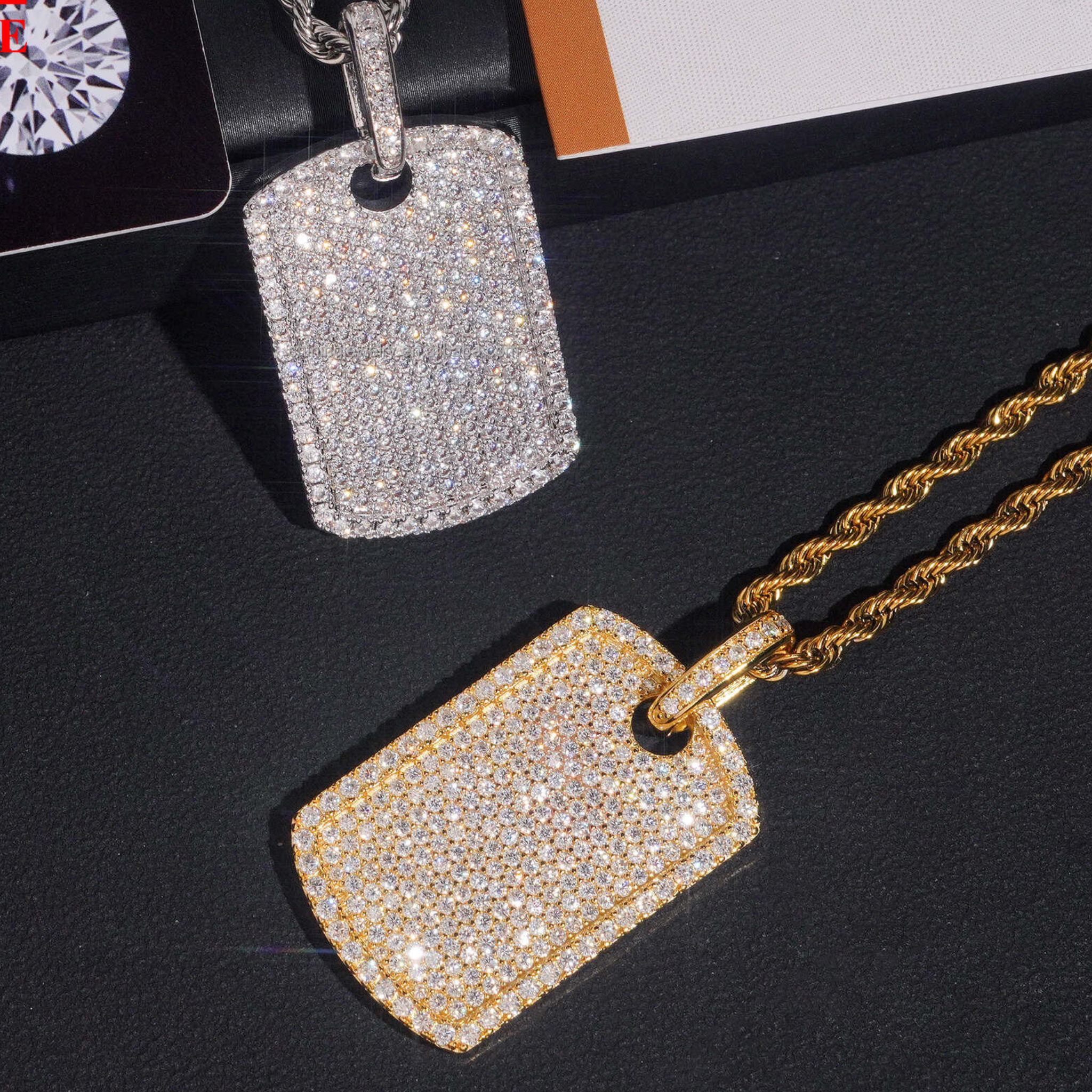 925 Sterling Silver Dog Tag Pendant | VVS1 Moissanite GRA Certified