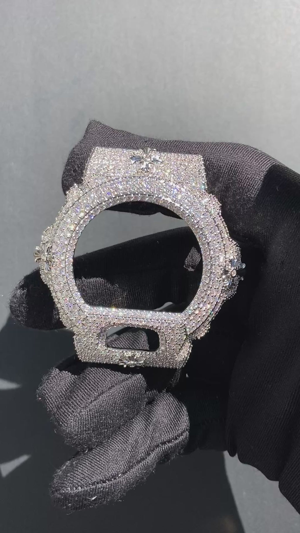 VVS Moissanite Silver Cross Iced-Out Watch Bezel for Dw6900