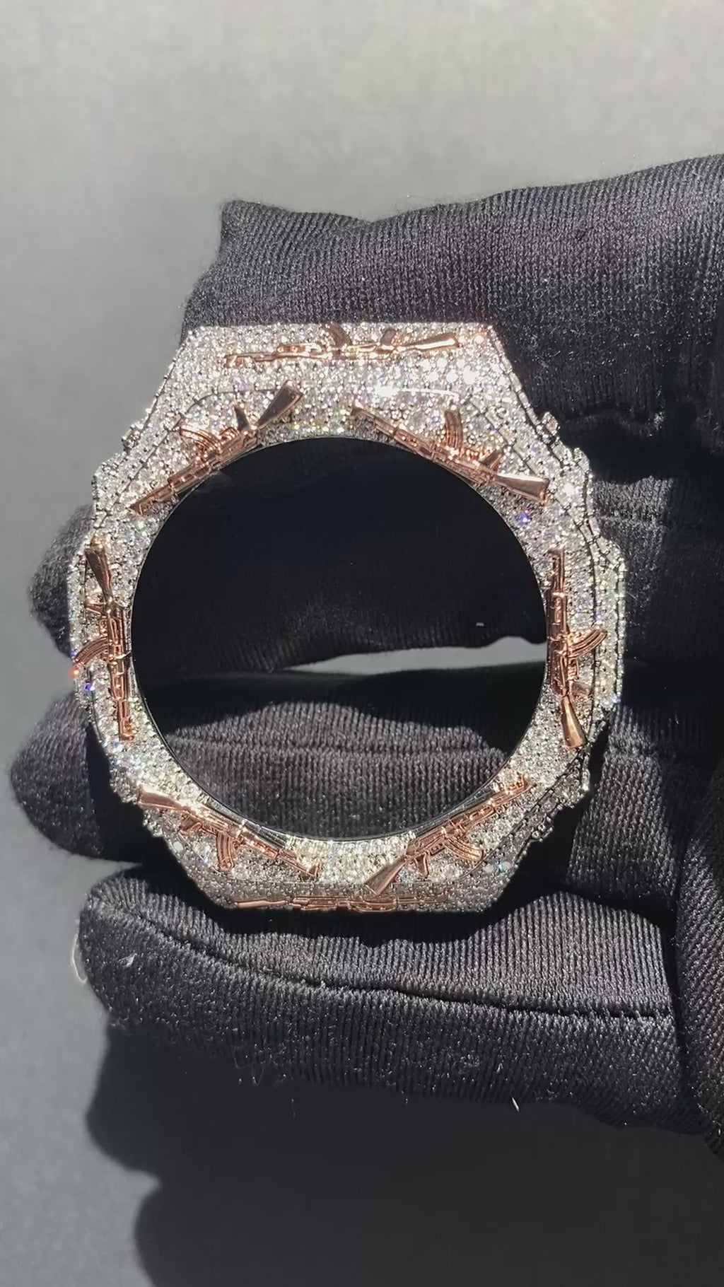 VVS Moissanite Iced-Out AK-47 Watch Bezel – Silver & Rose Gold for GM2100 & GA2100